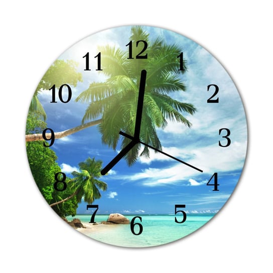 Zegar na szkle na ścianę Okrągły Wyspa Tropikalna Tulup