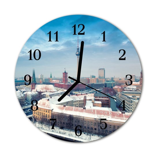 Zegar na szkle na ścianę Okrągły Zimowe miasto Tulup