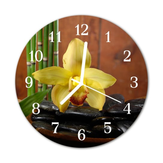 Zegar na szkle Okrągły Bambus Storczyk Kwiaty Tulup