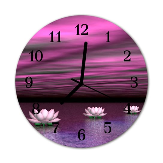 Zegar na szkle Prezent Okrągły Lilie wodne Kwiaty Tulup