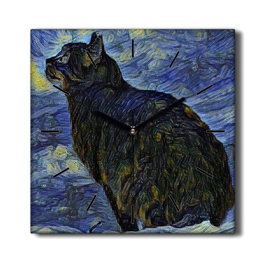 Zegar obraz na płótnie Kot noc gwiazdy 30x30 cm, Coloray Coloray