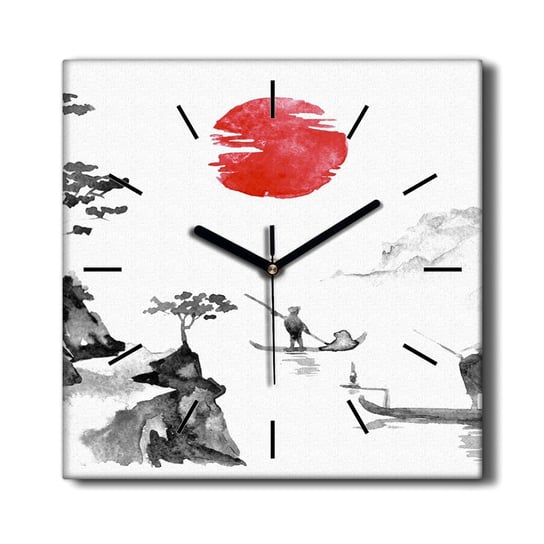 Zegar płótno Japoński tusz Azjatyckie rybak 30x30, Coloray Coloray