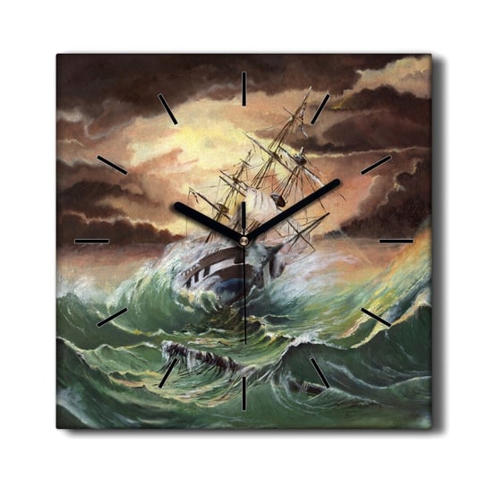 Zegar płótno Łódź statek ocean burza fale 30x30 cm, Coloray Coloray