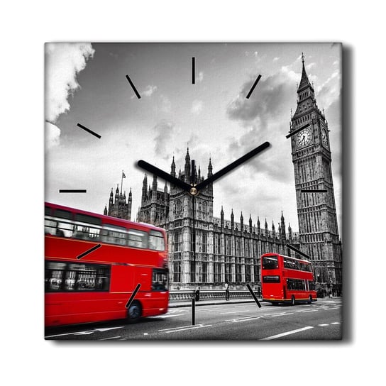 Zegar płótno Londyn oko czerwień autobusy 30x30 cm, Coloray Coloray