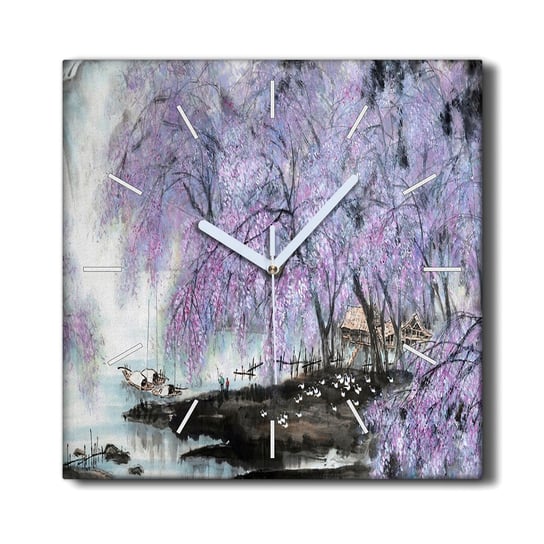 Zegar płótno na ramie 30x30 Drzewa kwiaty łodzie, Coloray Coloray