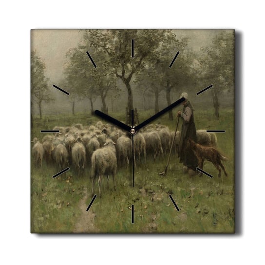 Zegar płótno Wieśniak drzewa owce pasterz 30x30 cm, Coloray Coloray