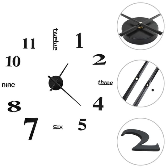 Zegar ścienny 3D, nowoczesny design, 100 cm, XXL, czarny vidaXL