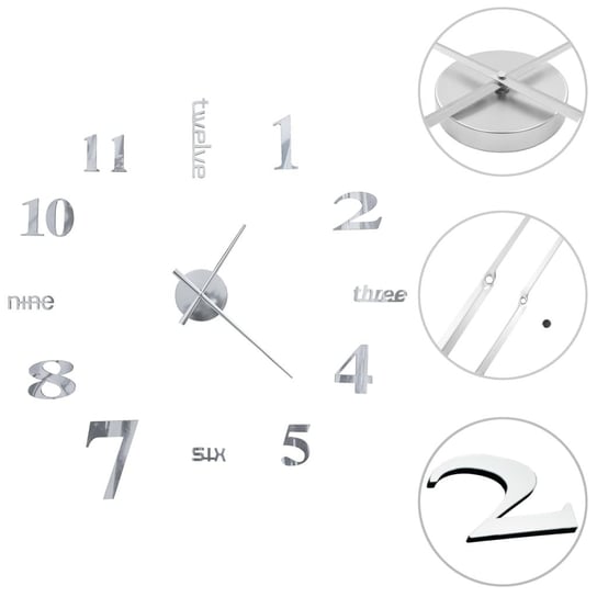 Zegar ścienny 3D, nowoczesny design, 100 cm, XXL, srebrny vidaXL