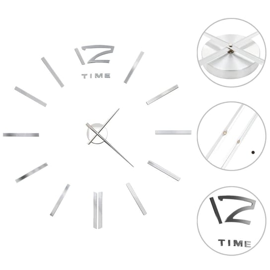 Zegar ścienny 3D, nowoczesny design, 100 cm, XXL, srebrny vidaXL