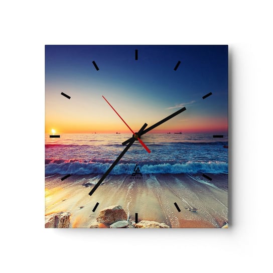 Zegar ścienny - A co za horyzontem? - 40x40cm - Krajobraz Morze Zachód Słońca - Kwadratowy zegar ścienny - Nowoczeny Stylowy Zegar do salonu do kuchni - Cichy i Modny zegar ARTTOR