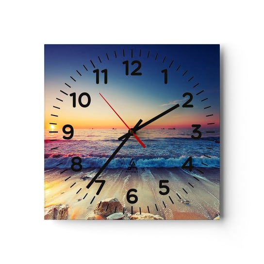 Zegar ścienny - A co za horyzontem? - 40x40cm - Krajobraz Morze Zachód Słońca - Kwadratowy zegar szklany - Nowoczeny Stylowy Zegar do salonu do kuchni - Cichy i Modny zegar ARTTOR