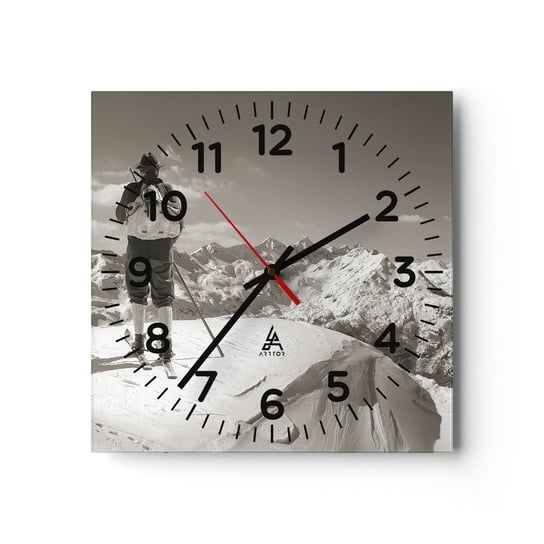 Zegar ścienny - A góry te same - 30x30cm - Krajobraz Góry Narciarz - Kwadratowy zegar ścienny - Nowoczeny Stylowy Zegar do salonu do kuchni - Cichy i Modny zegar ARTTOR