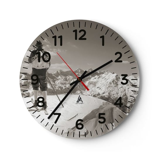 Zegar ścienny - A góry te same - 30x30cm - Krajobraz Góry Narciarz - Okrągły zegar ścienny - Nowoczeny Stylowy Zegar do salonu do kuchni - Cichy i Modny zegar ARTTOR