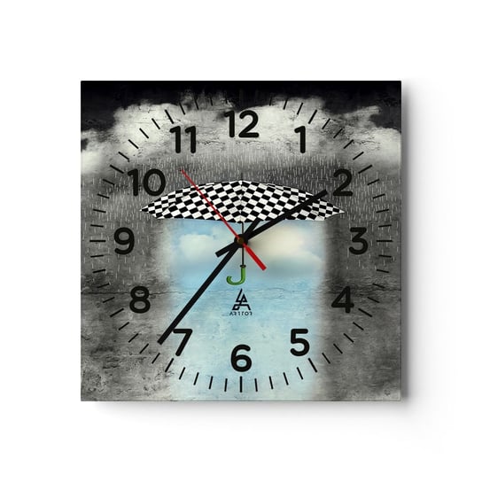 Zegar ścienny - A jednak możliwe - 30x30cm - Abstrakcja Parasol Deszcz - Kwadratowy zegar ścienny - Nowoczeny Stylowy Zegar do salonu do kuchni - Cichy i Modny zegar ARTTOR