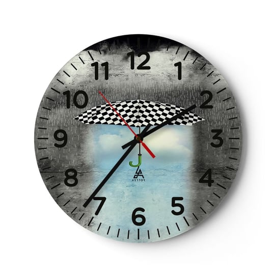 Zegar ścienny - A jednak możliwe - 40x40cm - Abstrakcja Parasol Deszcz - Okrągły zegar szklany - Nowoczeny Stylowy Zegar do salonu do kuchni - Cichy i Modny zegar ARTTOR