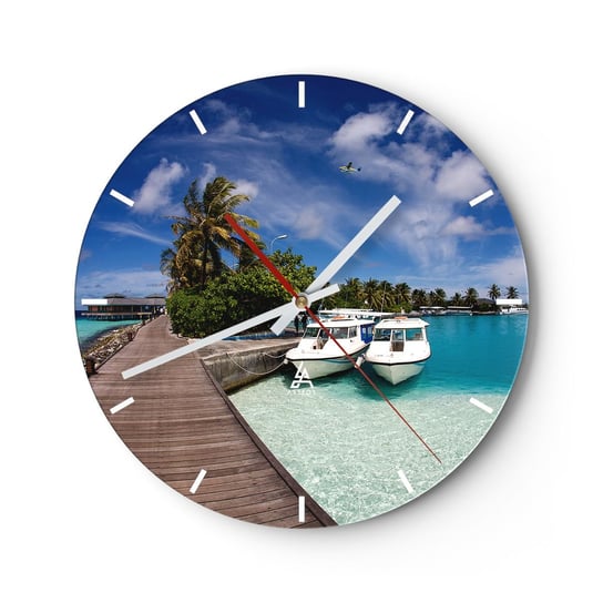 Zegar ścienny - A jednak raj istnieje - 30x30cm - Krajobraz Raj Morze - Okrągły zegar na szkle - Nowoczeny Stylowy Zegar do salonu do kuchni - Cichy i Modny zegar ARTTOR