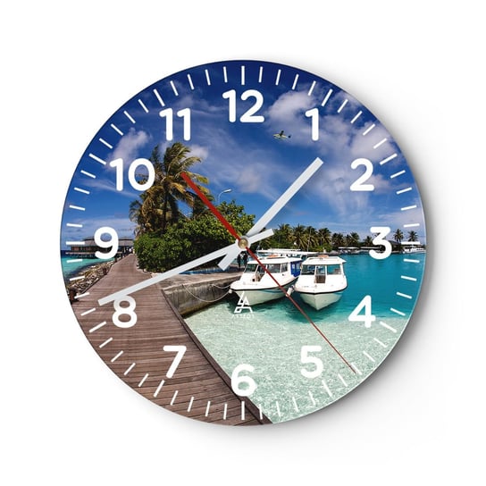 Zegar ścienny - A jednak raj istnieje - 30x30cm - Krajobraz Raj Morze - Okrągły zegar ścienny - Nowoczeny Stylowy Zegar do salonu do kuchni - Cichy i Modny zegar ARTTOR