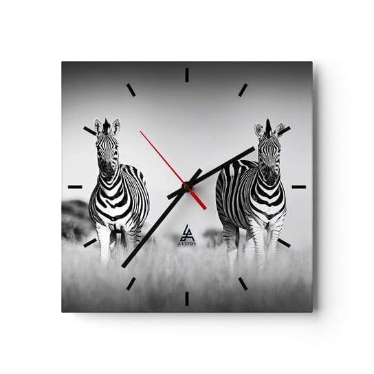 Zegar ścienny - A jednak świat jest czarno-biały - 30x30cm - Zwierzęta Zebra Czarno-Biały - Kwadratowy zegar na szkle - Nowoczeny Stylowy Zegar do salonu do kuchni - Cichy i Modny zegar ARTTOR