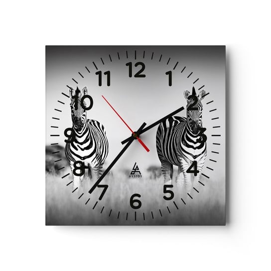 Zegar ścienny - A jednak świat jest czarno-biały - 30x30cm - Zwierzęta Zebra Czarno-Biały - Kwadratowy zegar ścienny - Nowoczeny Stylowy Zegar do salonu do kuchni - Cichy i Modny zegar ARTTOR