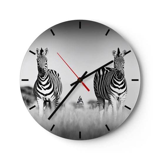 Zegar ścienny - A jednak świat jest czarno-biały - 30x30cm - Zwierzęta Zebra Czarno-Biały - Okrągły zegar na szkle - Nowoczeny Stylowy Zegar do salonu do kuchni - Cichy i Modny zegar ARTTOR