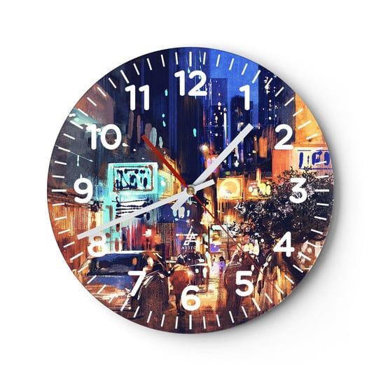 Zegar ścienny - A miasto nie śpi - 30x30cm - Miasto Ludzie Architektura - Okrągły zegar ścienny - Nowoczeny Stylowy Zegar do salonu do kuchni - Cichy i Modny zegar ARTTOR