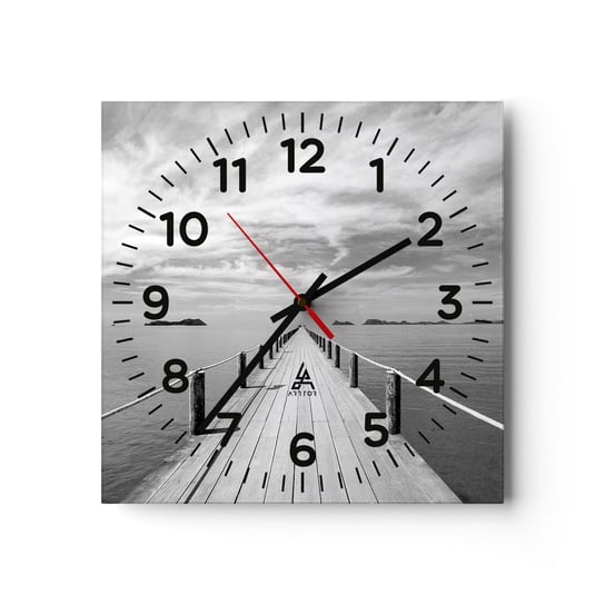Zegar ścienny - A może podróż… - 40x40cm - Krajobraz Morze Drewniany Pomost - Kwadratowy zegar szklany - Nowoczeny Stylowy Zegar do salonu do kuchni - Cichy i Modny zegar ARTTOR