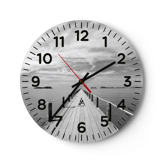 Zegar ścienny - A może podróż… - 40x40cm - Krajobraz Morze Drewniany Pomost - Okrągły zegar szklany - Nowoczeny Stylowy Zegar do salonu do kuchni - Cichy i Modny zegar ARTTOR