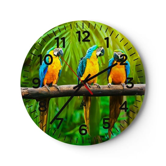 Zegar ścienny - A słyszałaś, że ona…? - 30x30cm - Ptaki Papugi Natura - Okrągły zegar ścienny - Nowoczeny Stylowy Zegar do salonu do kuchni - Cichy i Modny zegar ARTTOR
