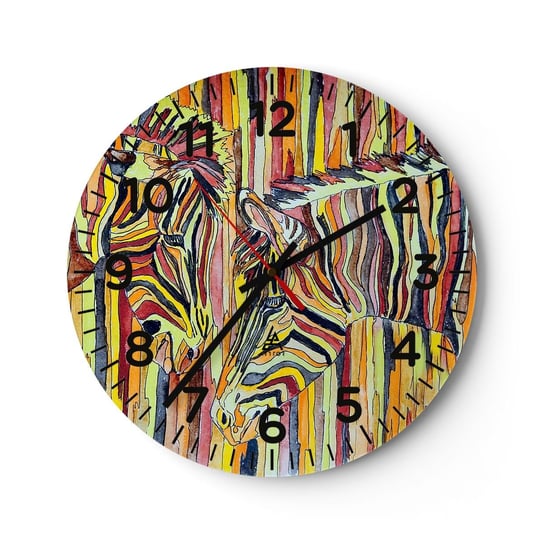 Zegar ścienny - A więc ty też… - 40x40cm - Abstrakcja Zebra Sztuka - Okrągły zegar szklany - Nowoczeny Stylowy Zegar do salonu do kuchni - Cichy i Modny zegar ARTTOR