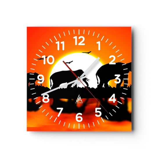 Zegar ścienny - A wieczorem na małego drinka - 30x30cm - Zwierzęta Afryka Słoń  - Kwadratowy zegar ścienny - Nowoczeny Stylowy Zegar do salonu do kuchni - Cichy i Modny zegar ARTTOR