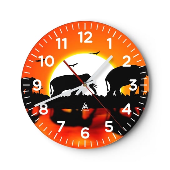 Zegar ścienny - A wieczorem na małego drinka - 30x30cm - Zwierzęta Afryka Słoń  - Okrągły zegar ścienny - Nowoczeny Stylowy Zegar do salonu do kuchni - Cichy i Modny zegar ARTTOR