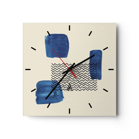 Zegar ścienny - Abstrakcyjny kwartet - 30x30cm - Abstrakcja Sztuka Modern Art. - Kwadratowy zegar na szkle - Nowoczeny Stylowy Zegar do salonu do kuchni - Cichy i Modny zegar ARTTOR