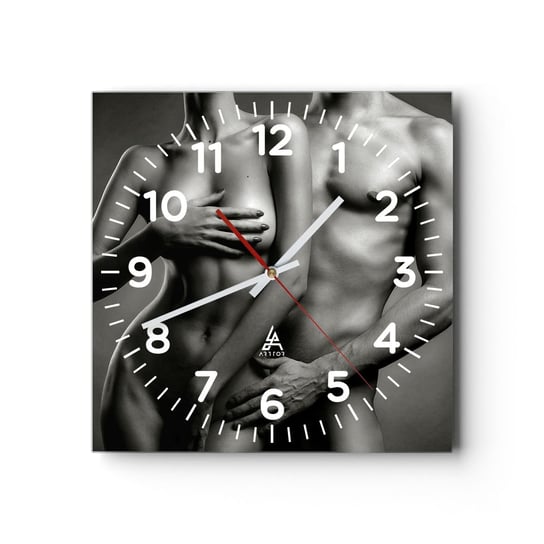 Zegar ścienny - Adam i Ewa - 40x40cm - Kobieta Mężczyzna Ciało - Kwadratowy zegar szklany - Nowoczeny Stylowy Zegar do salonu do kuchni - Cichy i Modny zegar ARTTOR