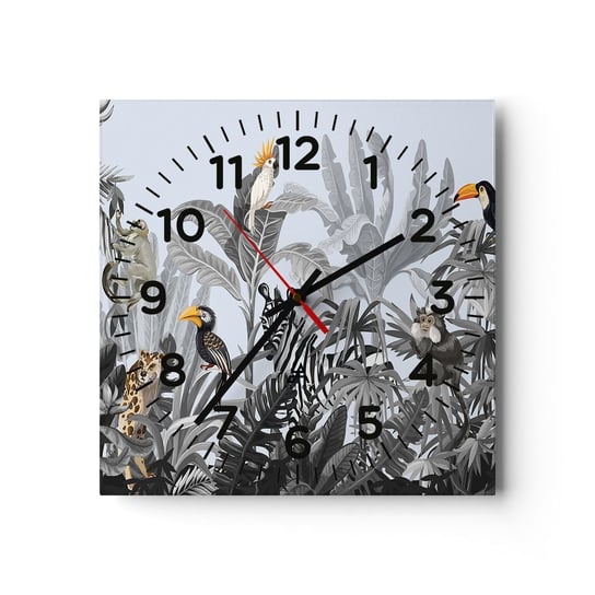 Zegar ścienny - Afrykańska bajka - 30x30cm - Abstrakcja Dżungla Zwierzęta - Kwadratowy zegar ścienny - Nowoczeny Stylowy Zegar do salonu do kuchni - Cichy i Modny zegar ARTTOR