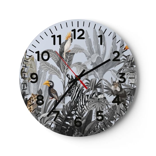 Zegar ścienny - Afrykańska bajka - 40x40cm - Abstrakcja Dżungla Zwierzęta - Okrągły zegar szklany - Nowoczeny Stylowy Zegar do salonu do kuchni - Cichy i Modny zegar ARTTOR