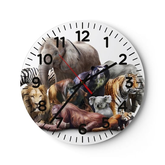 Zegar ścienny - Afrykańska rodzinna fotografia - 30x30cm - Abstrakcja Zwierzęta Wielka Piątka Afryki - Okrągły zegar ścienny - Nowoczeny Stylowy Zegar do salonu do kuchni - Cichy i Modny zegar ARTTOR