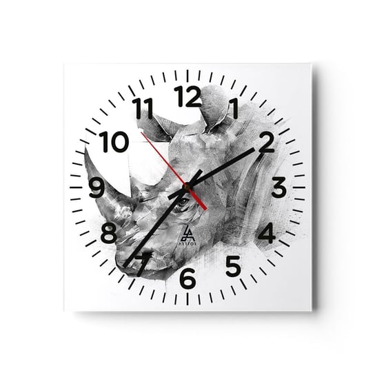Zegar ścienny - Afrykański portret - 30x30cm - Abstrakcja Nosorożec Zwierzęta - Kwadratowy zegar ścienny - Nowoczeny Stylowy Zegar do salonu do kuchni - Cichy i Modny zegar ARTTOR