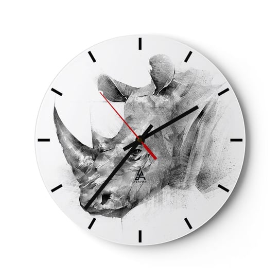 Zegar ścienny - Afrykański portret - 30x30cm - Abstrakcja Nosorożec Zwierzęta - Okrągły zegar na szkle - Nowoczeny Stylowy Zegar do salonu do kuchni - Cichy i Modny zegar ARTTOR
