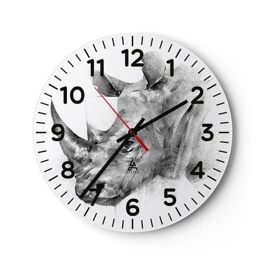 Zegar ścienny - Afrykański portret - 40x40cm - Abstrakcja Nosorożec Zwierzęta - Okrągły zegar szklany - Nowoczeny Stylowy Zegar do salonu do kuchni - Cichy i Modny zegar ARTTOR