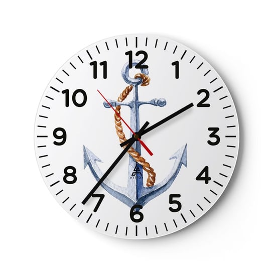 Zegar ścienny - Ahoj przygodo! - 30x30cm - Kotwica Hobby Żeglarstwo - Okrągły zegar ścienny - Nowoczeny Stylowy Zegar do salonu do kuchni - Cichy i Modny zegar ARTTOR