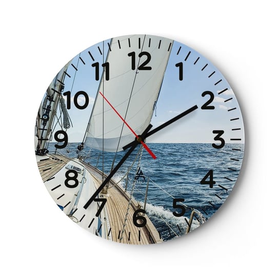Zegar ścienny - Ahoj, przygodo - 40x40cm - Jacht Morze Żeglowanie - Okrągły zegar szklany - Nowoczeny Stylowy Zegar do salonu do kuchni - Cichy i Modny zegar ARTTOR