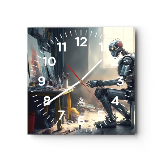 Zegar ścienny - Akt kreacji - 40x40cm - Sztuka Malowanie Robot - Kwadratowy zegar szklany - Nowoczeny Stylowy Zegar do salonu do kuchni - Cichy i Modny zegar ARTTOR