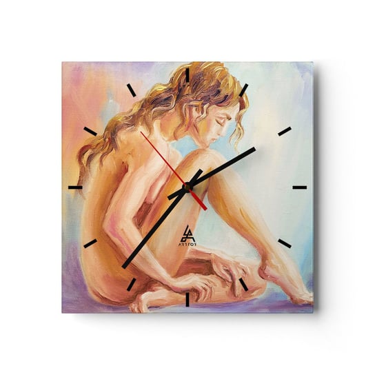 Zegar ścienny - Akt młodości - 30x30cm - Kobieta Ciało Modelka - Kwadratowy zegar na szkle - Nowoczeny Stylowy Zegar do salonu do kuchni - Cichy i Modny zegar ARTTOR