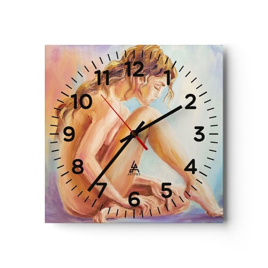 Zegar ścienny - Akt młodości - 30x30cm - Kobieta Ciało Modelka - Kwadratowy zegar ścienny - Nowoczeny Stylowy Zegar do salonu do kuchni - Cichy i Modny zegar ARTTOR