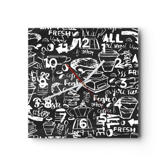 Zegar ścienny - All you need is… - 40x40cm - Gastronomia Mural Graffiti - Kwadratowy zegar szklany - Nowoczeny Stylowy Zegar do salonu do kuchni - Cichy i Modny zegar ARTTOR