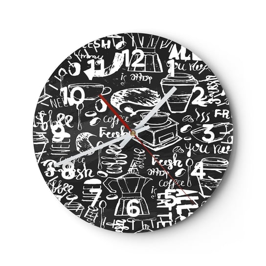 Zegar ścienny - All you need is… - 40x40cm - Gastronomia Mural Graffiti - Okrągły zegar szklany - Nowoczeny Stylowy Zegar do salonu do kuchni - Cichy i Modny zegar ARTTOR