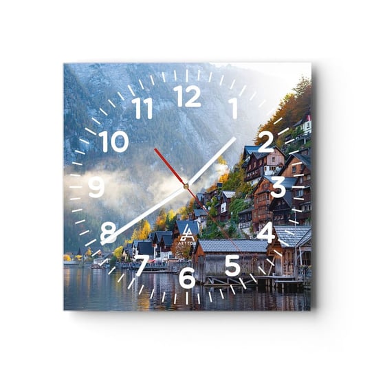 Zegar ścienny - Alpejskie klimaty - 30x30cm - Krajobraz Góry Jezioro - Kwadratowy zegar ścienny - Nowoczeny Stylowy Zegar do salonu do kuchni - Cichy i Modny zegar ARTTOR