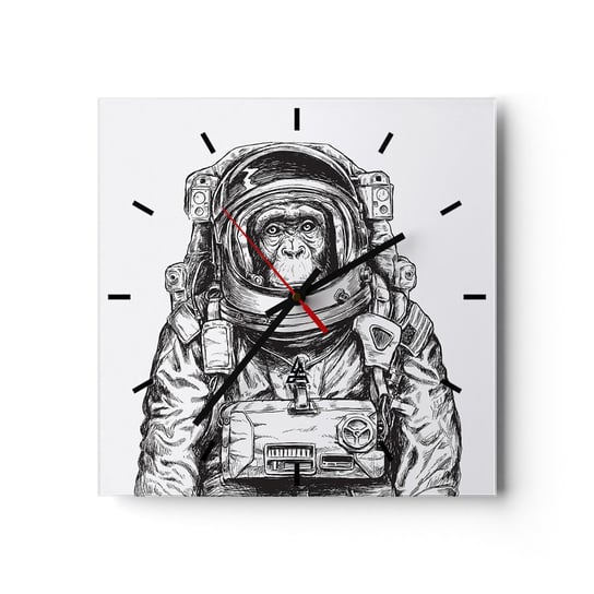 Zegar ścienny - Alternatywna ewolucja - 30x30cm - Abstrakcja Astronauta Małpa - Kwadratowy zegar na szkle - Nowoczeny Stylowy Zegar do salonu do kuchni - Cichy i Modny zegar ARTTOR