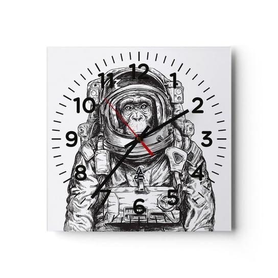 Zegar ścienny - Alternatywna ewolucja - 40x40cm - Abstrakcja Astronauta Małpa - Kwadratowy zegar szklany - Nowoczeny Stylowy Zegar do salonu do kuchni - Cichy i Modny zegar ARTTOR