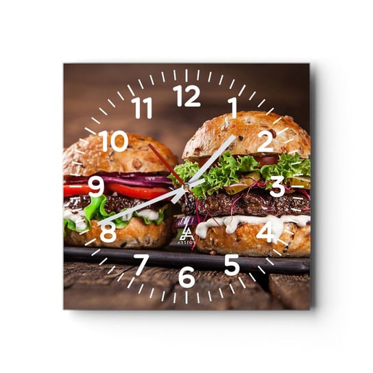 Zegar ścienny - American dream - 30x30cm - Gastronomia Hamburger Kulinarne - Kwadratowy zegar ścienny - Nowoczeny Stylowy Zegar do salonu do kuchni - Cichy i Modny zegar ARTTOR